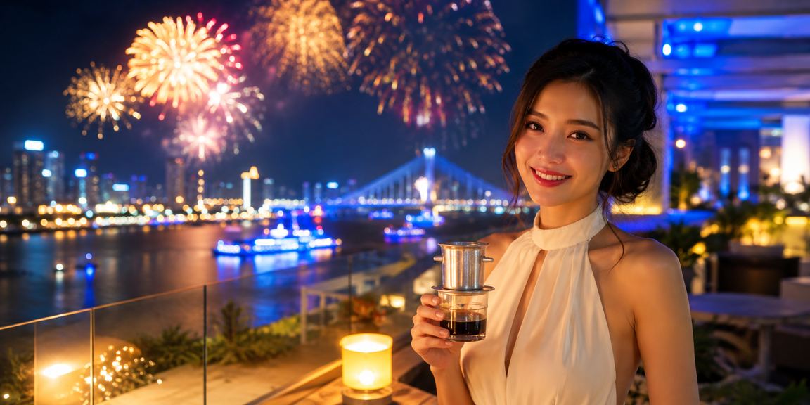 Người dùng Đà Nẵng mở ứng dụng l20 trên điện thoại tại quán cà phê buổi sáng