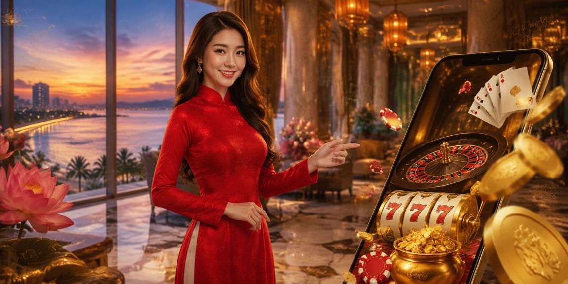 Người dùng Đà Nẵng mặc áo dài sử dụng điện thoại chơi casino trực tuyến